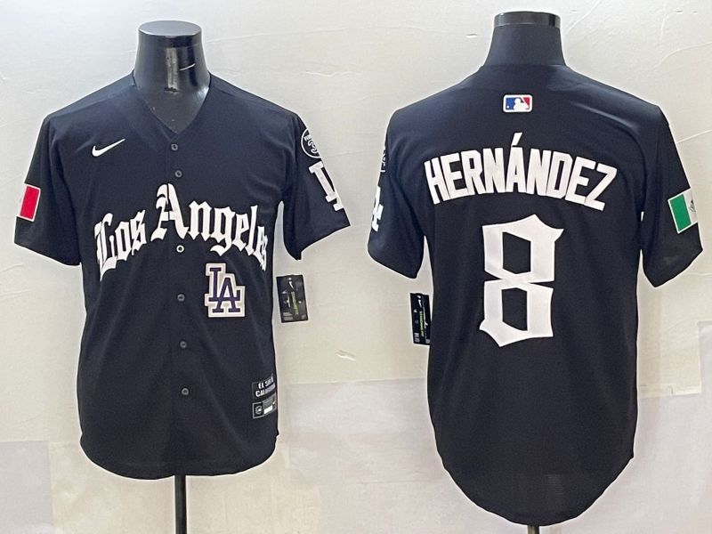 Men Los Angeles Dodgers #8 Hernandez Black Five generations Joint Name 2025 Nike MLB Jersey style 11->los angeles dodgers->MLB Jersey